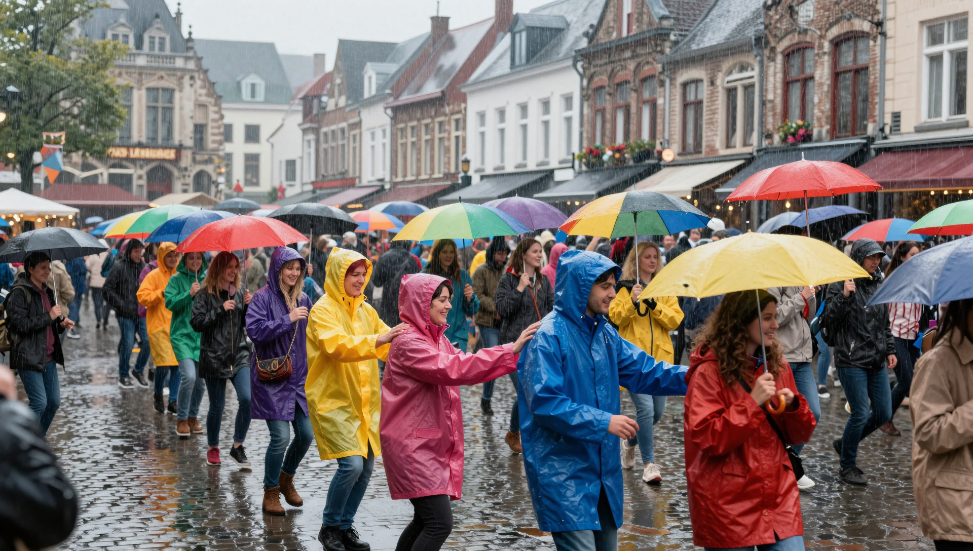 🇧🇪 Ploaie torenantă sau nu,  orașul Oudenaarde din Flandra, Belgia a stabilit cel mai lung dans polonez din lume: 882 de participanți, o singură șerpuire veselă