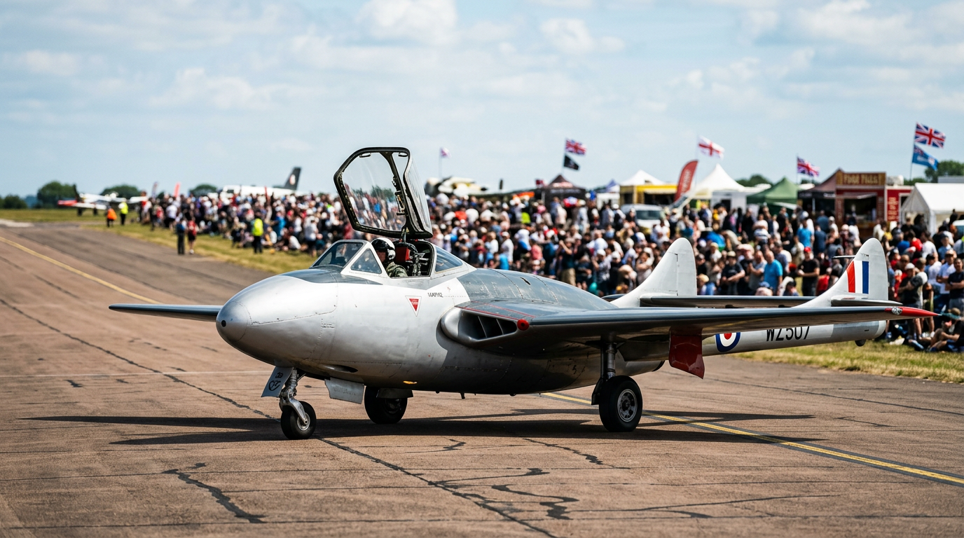 🇸🇪 Show aéreo interrompido por um incidente em Malmen: um avião vampiro de Havilland perdeu seu cockpit na decolagem. O piloto conseguiu parar com segurança