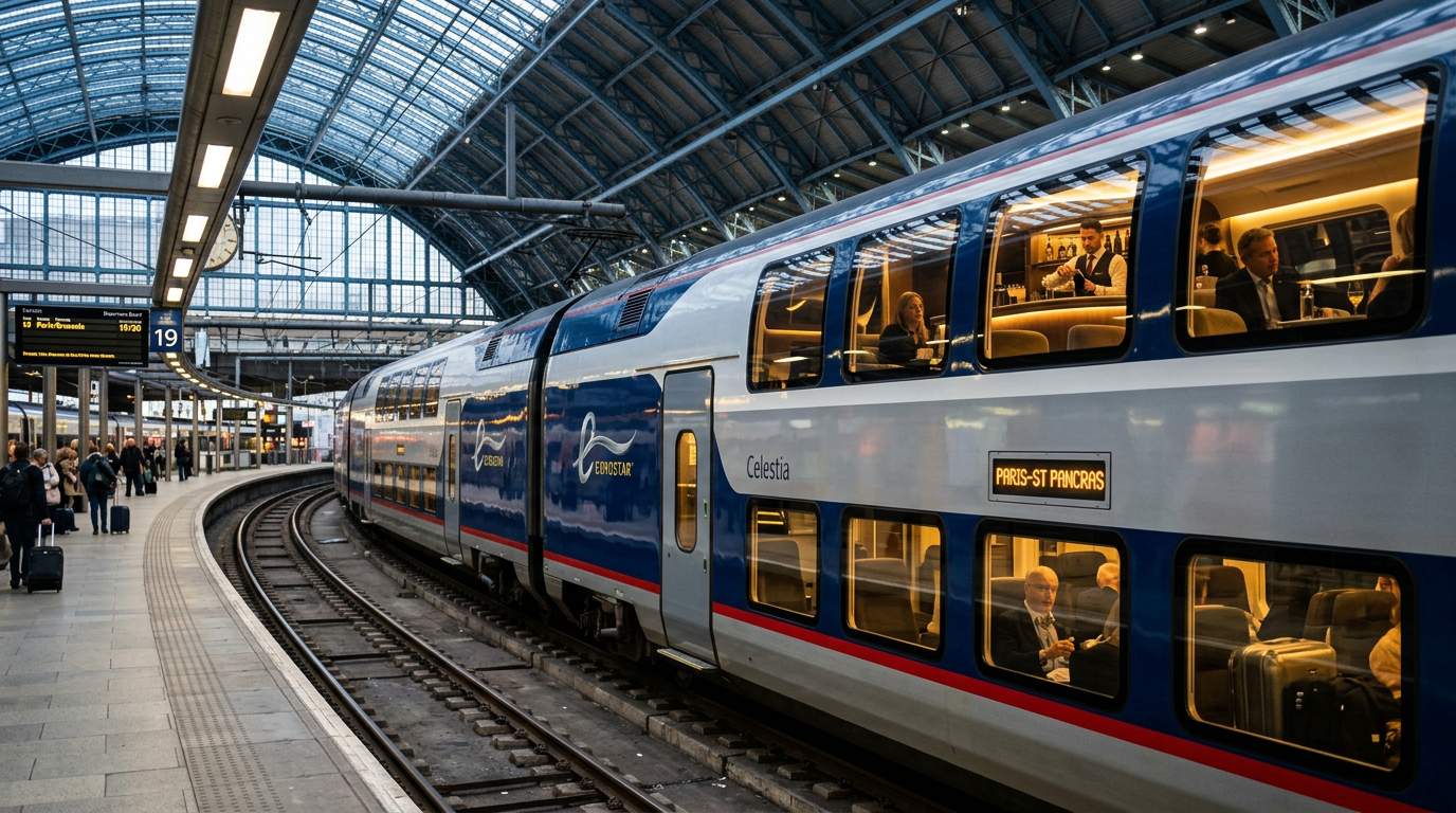🇪🇺 Eurostar lançará bares de coquetéis em dois níveis em seus trens de alta velocidade. O novo modelo Celestia entrará em serviço em 2031