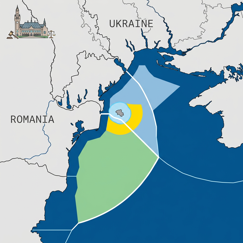 Map labeled UKRAINE and ROMANIA showing colored Black Sea maritime zones