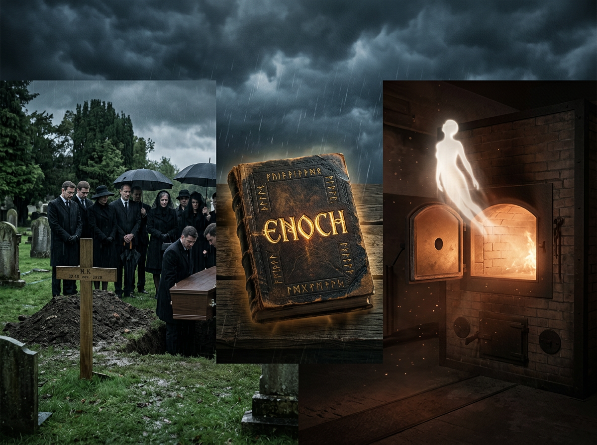 Burial, cremation, and glowing Enoch book