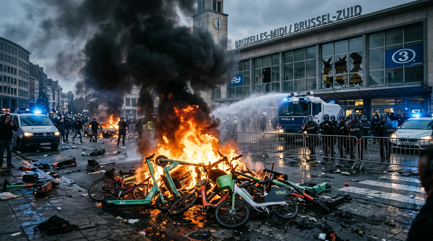 🇧🇪 Giornata nazionale di mobilitazione in Belgio: scontri alla stazione Sud, arresti, trasporti in tilt e sciopero alla VRT