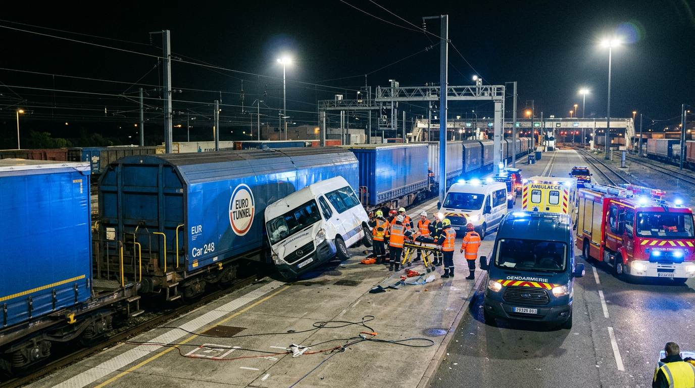 🇫🇷🇬🇧 19 heridos tras chocar un minibús contra un tren de mercancías en la entrada francesa del Eurotúnel